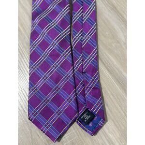 Ted Baker London Mens Silk Necktie Purple Teal Yellow Plaid Check Pattern Tie